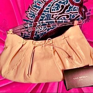 Via Spiga Buttery Soft Leather & Lucite Handle Clutch/Handbag
